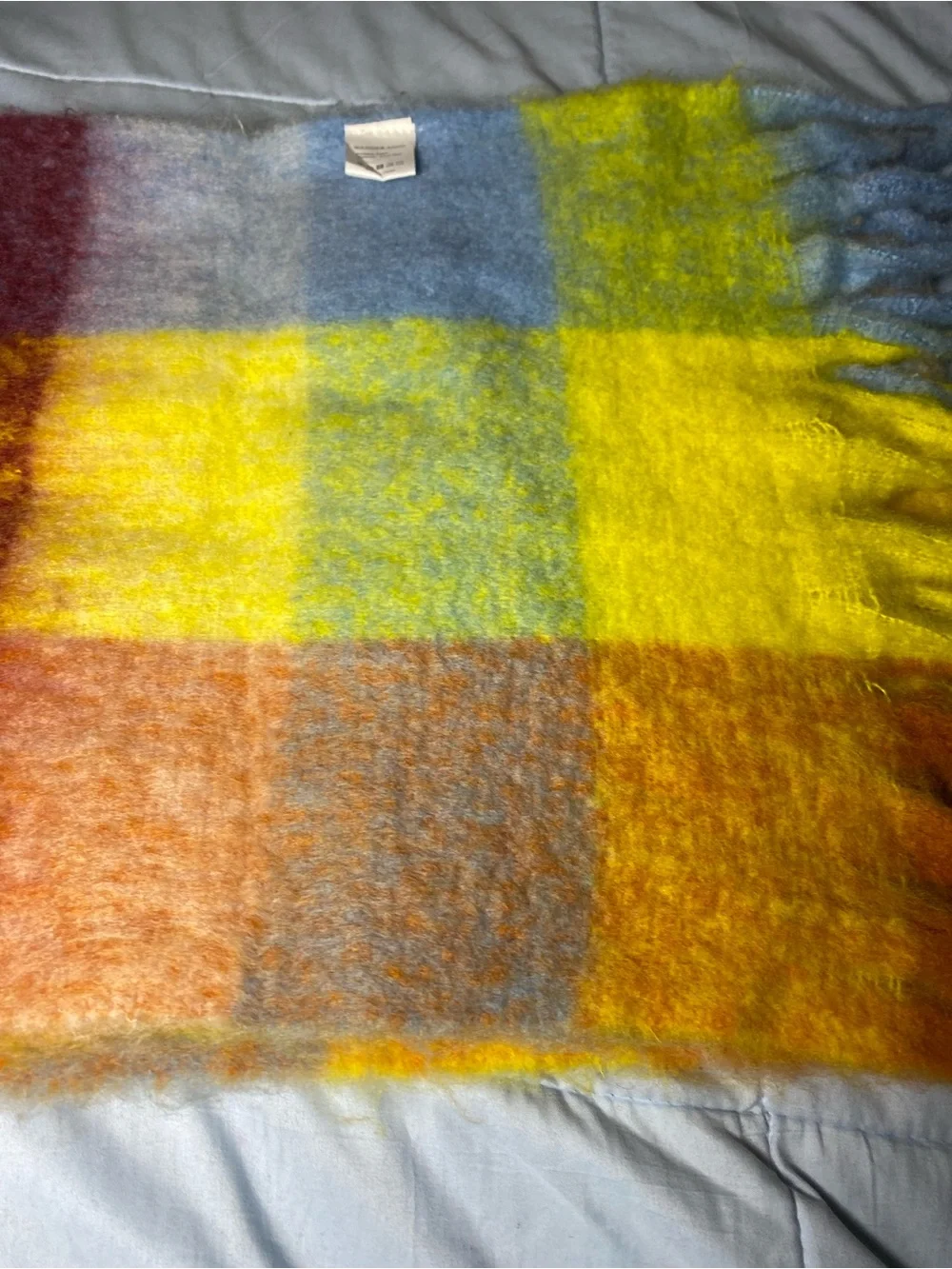Wander Checkered Throw Blanket in Yellow, Blue & Green with Coral Accents